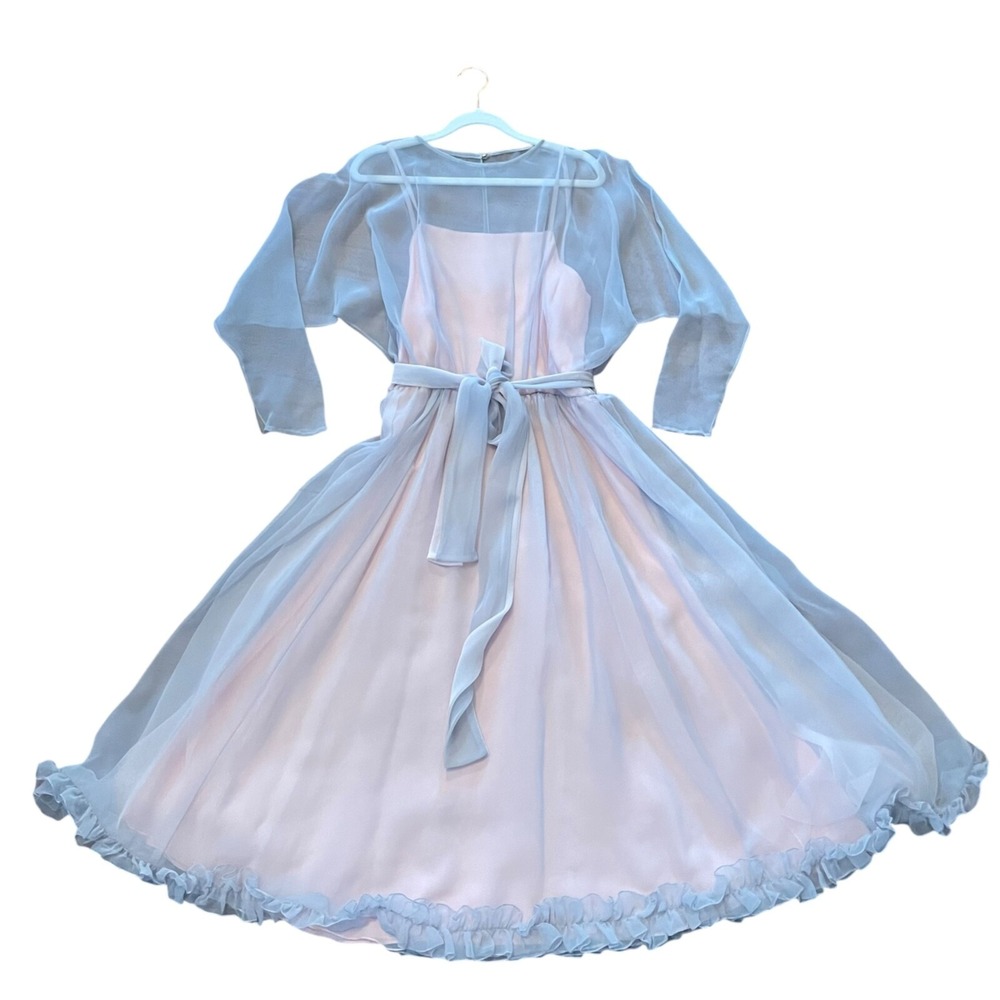 Vintage 60s Emma Domb Pink Lavender Chiffon Gown Prom Party Feminine Costume